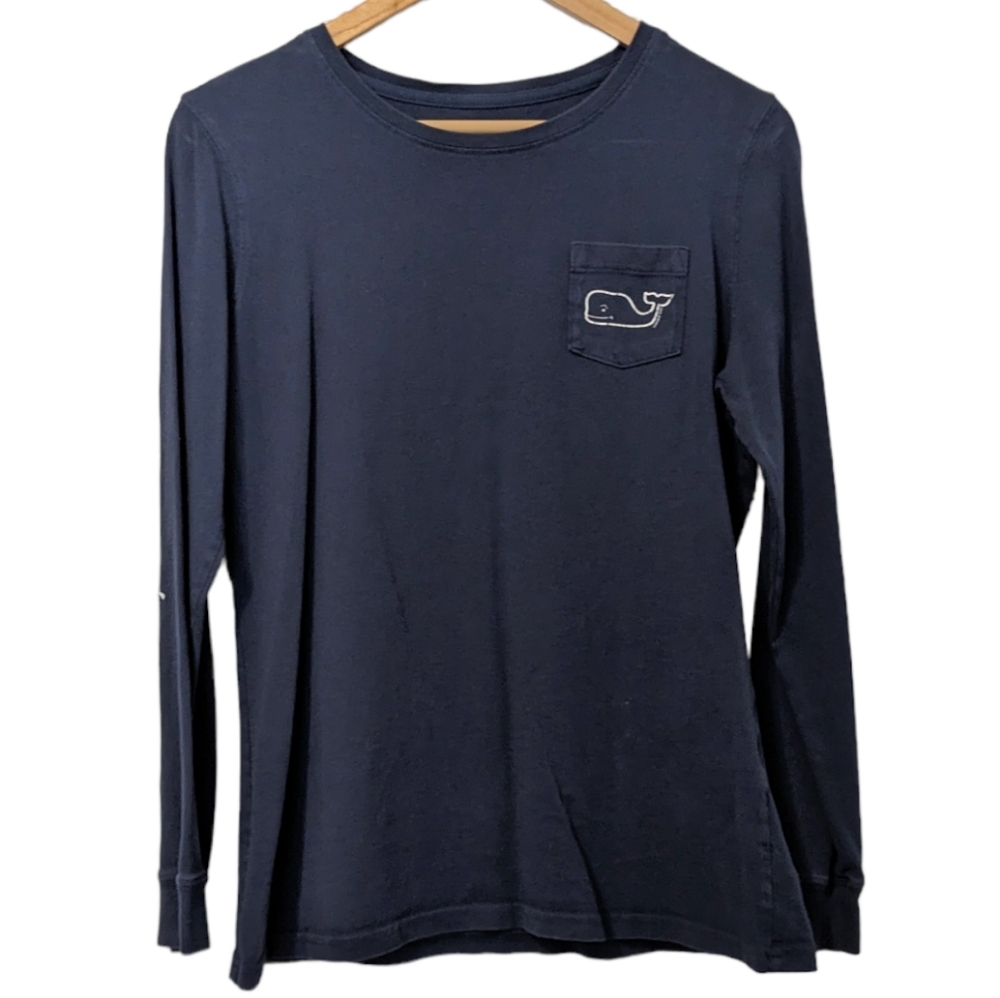 Vineyard Vines Navy Blue Logo Long Sleeve Pocket T-Shirt Medium